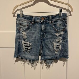American Eagle Outfitters Blue Distressed Jean Shorts